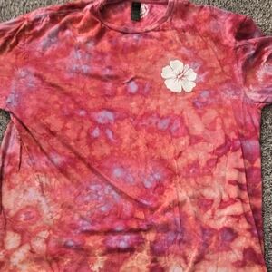 Gildan Xl Multicolor Tie-Dye Shirt with White Floral Design